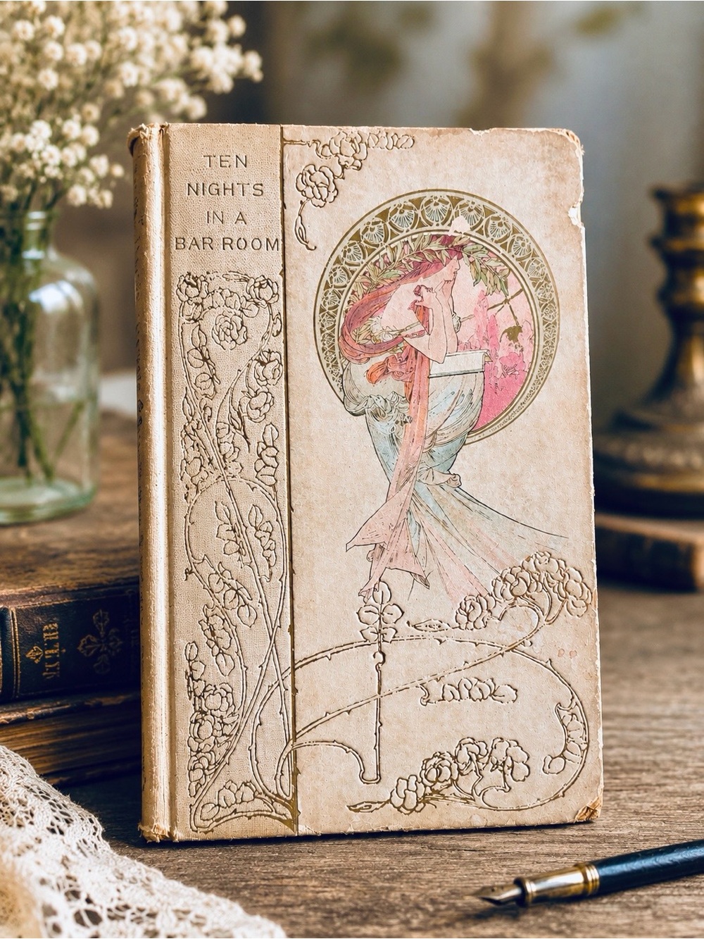 RARE* Alphonse Mucha Cover Book • Ten Nights in a Bar-Room. Hardcover